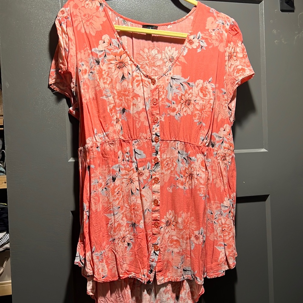 Bright Pink Torrid Babydoll Top, Buttons, Size 1